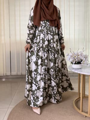 RAFIA GOWN OLIVE PRINT