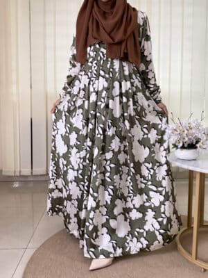 RAFIA GOWN OLIVE PRINT