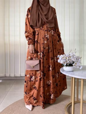 RAFIA GOWN COFFEE PRINT