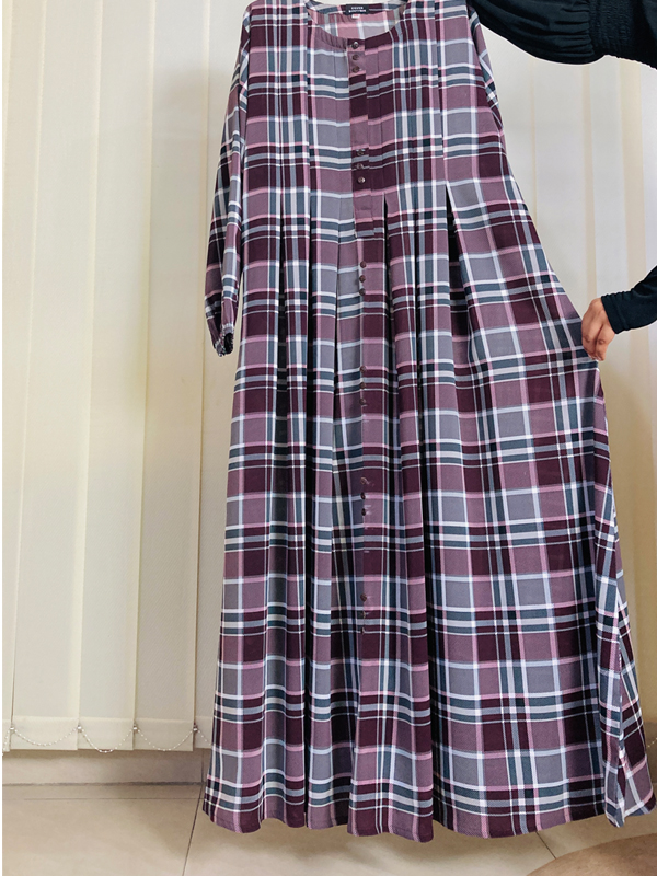 HANIA GOWN WINE CHECKERED