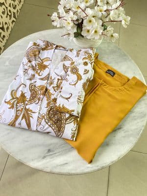 KIMONO MUSTARD PRINT WITH INNER