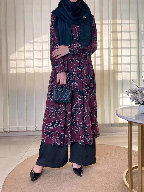 MALAIKA KURTI WINE PRINT