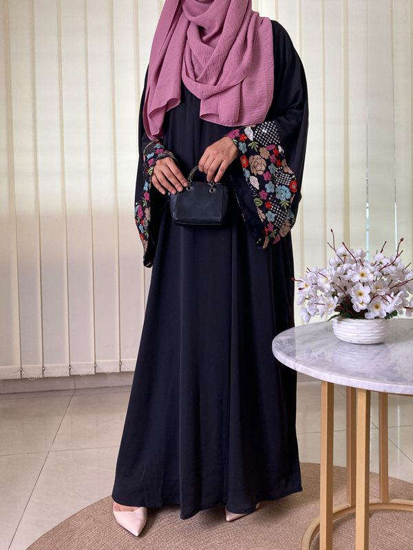 REGULAR KAFTAN BLACK FLORAL LACE