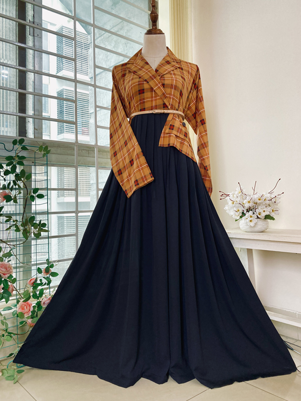 ALIA GOWN BROWN CHECKERED