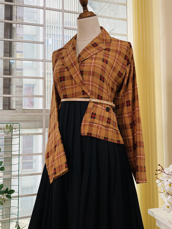 ALIA GOWN BROWN CHECKERED