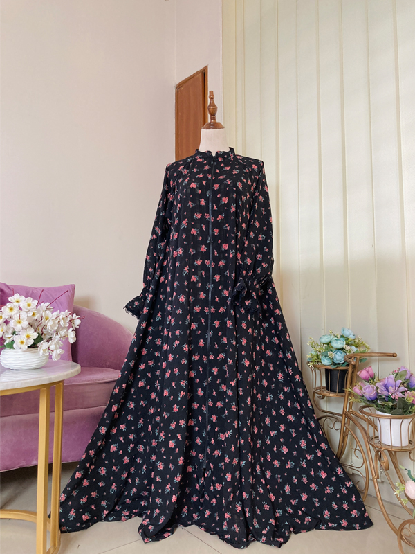RUBAB ABAYA BLACK FLORAL
