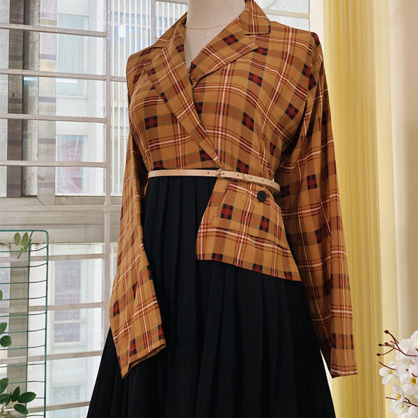 ALIA GOWN BROWN CHECKERED