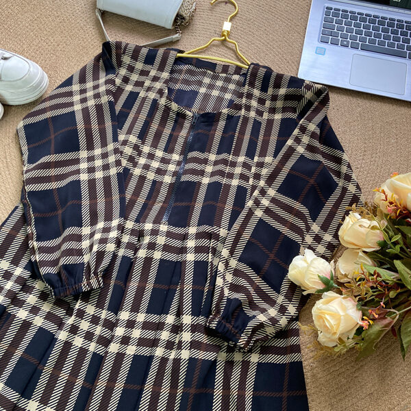 ZAKIA GOWN DARK BEIGE CHEKERED