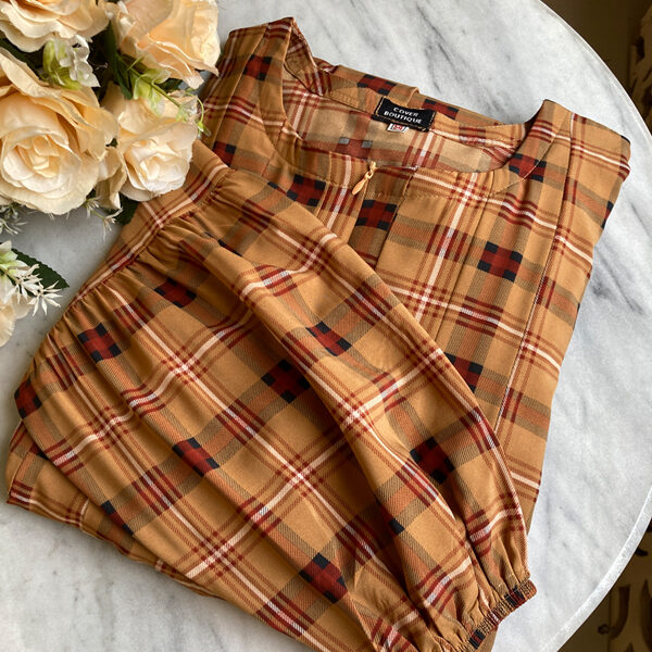 RAZIA GOWN BROWN CHECKERED