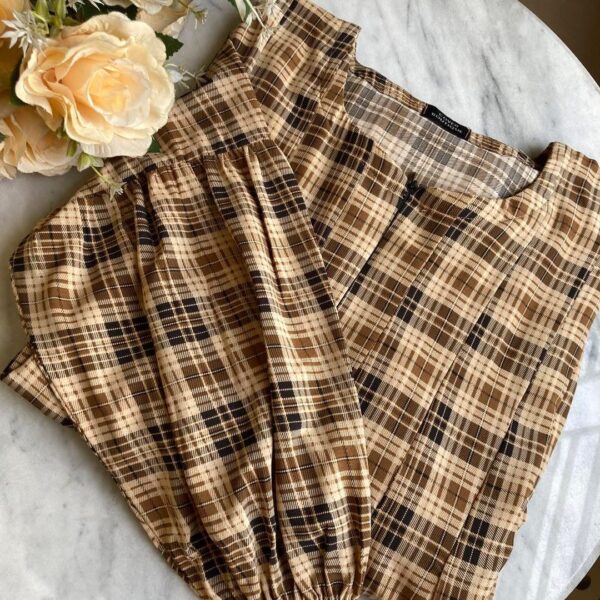 RAZIA GOWN COFFEE CHECKERED